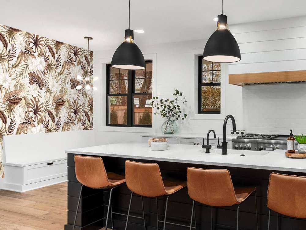 Tropische Blumen, beige