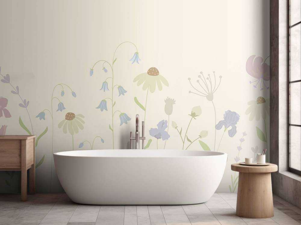 Blumenfeld hoch Sand, altrosa, grün und flieder