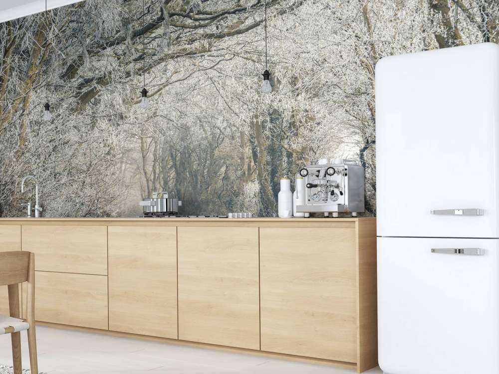 Gefrorene Straße durch den Wald