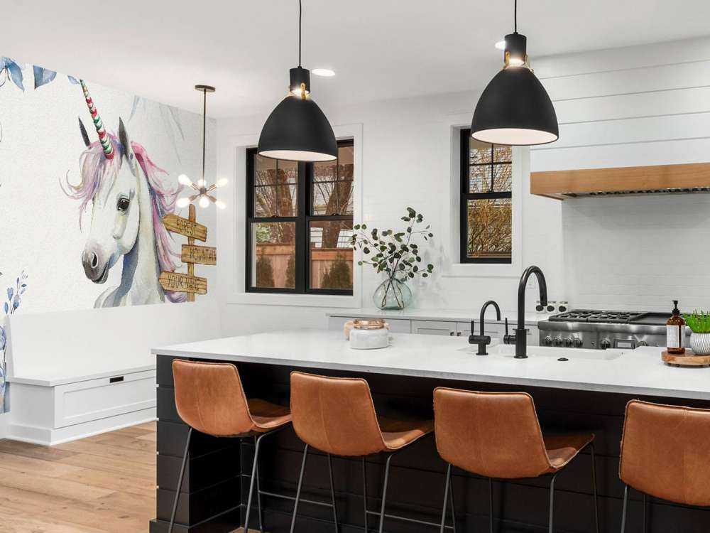 Baby Einhorn mit Pflanzen blau