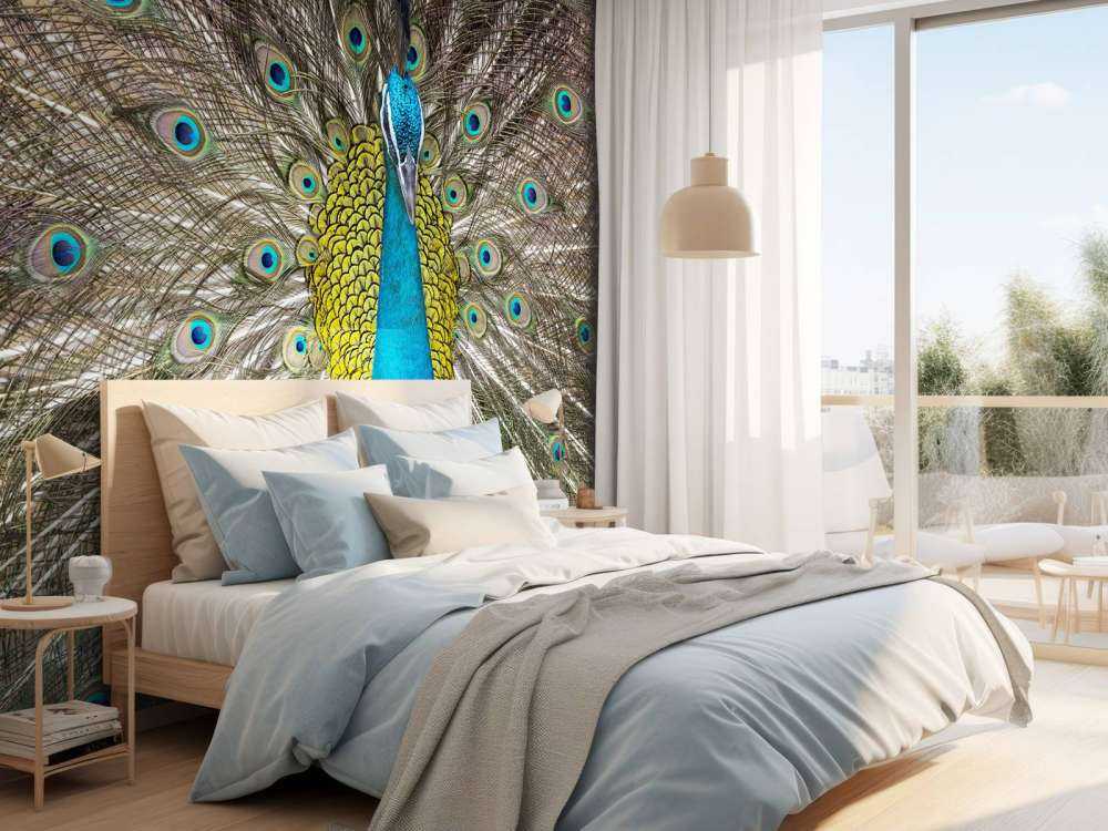 Pfau mit aufgeplusterter Federn
