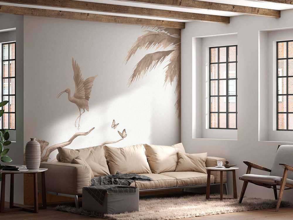 Zweig mit Dschungeltieren in Taupe