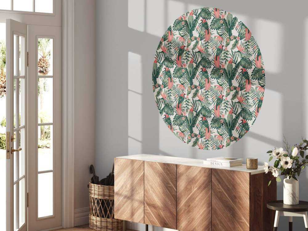 Tropische Pflanzen, Blumen und Vögel