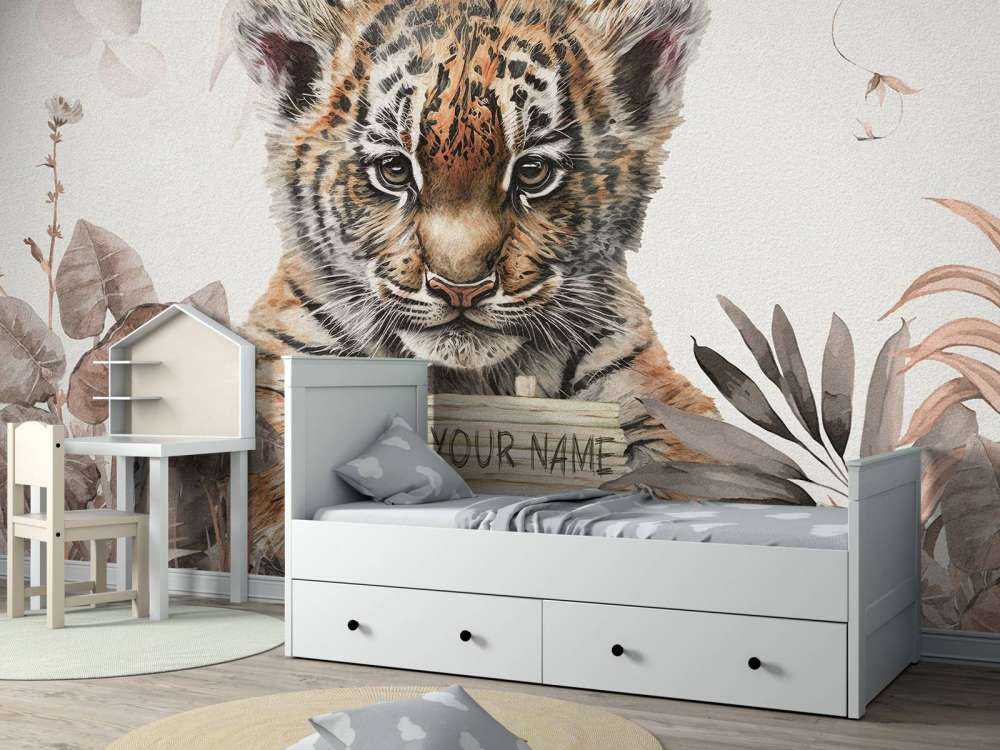 Niedlicher Tiger mit Pflanzen taupe