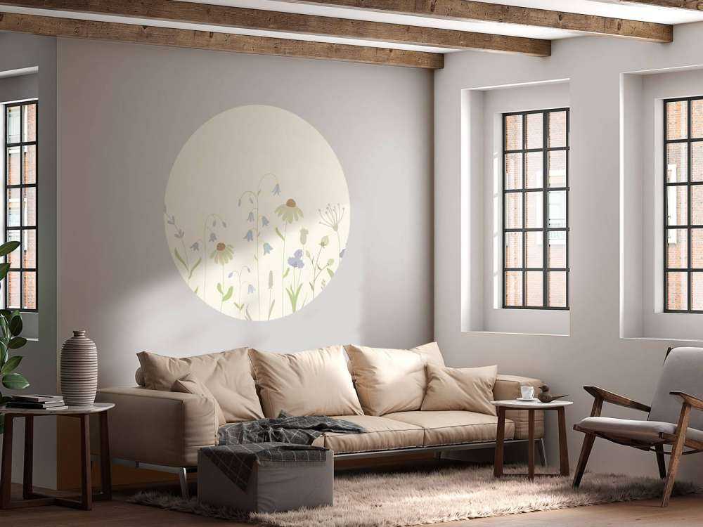 Blumenfeld in hochbeige, altrosa, grün und flieder