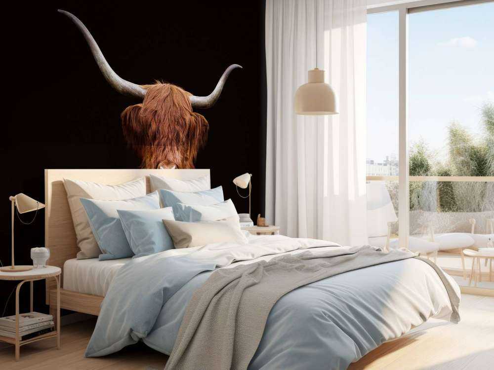Schottischer Highlander auf dunklem Hintergrund