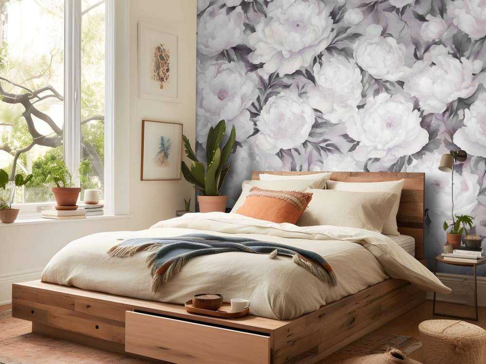 Peonies Wand Schwarz