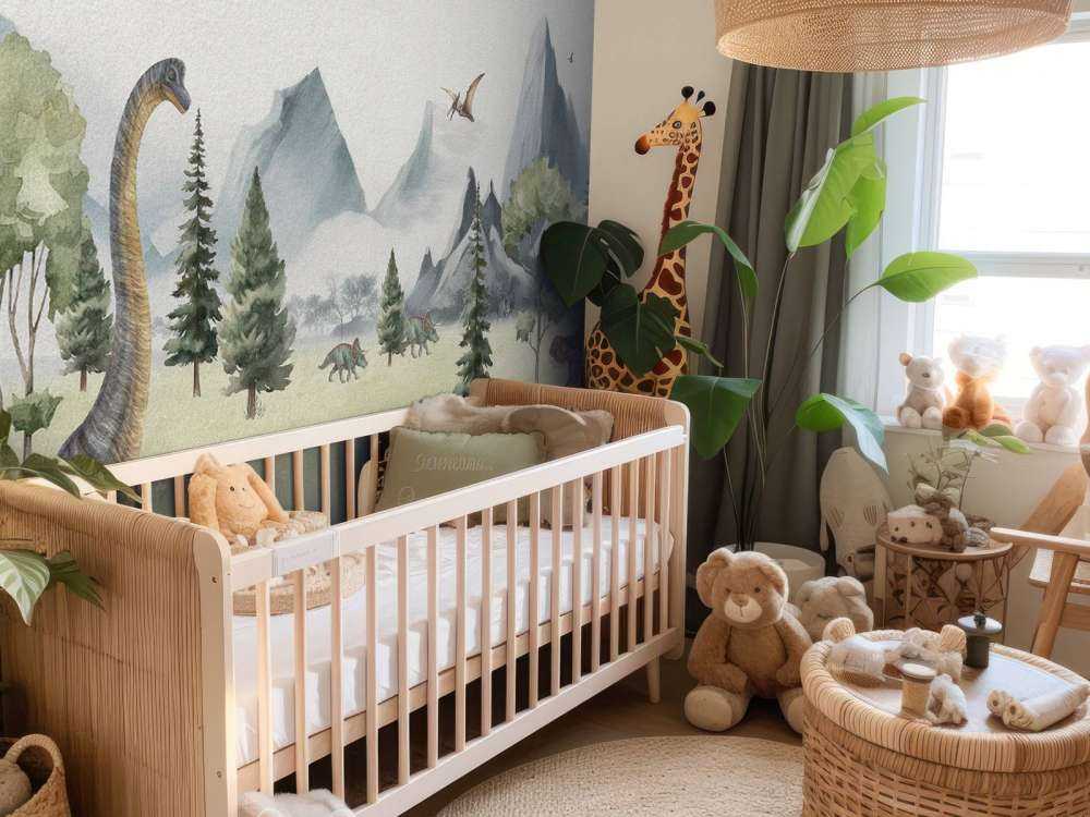 Landschaft mit Dinosauriern in Farbe