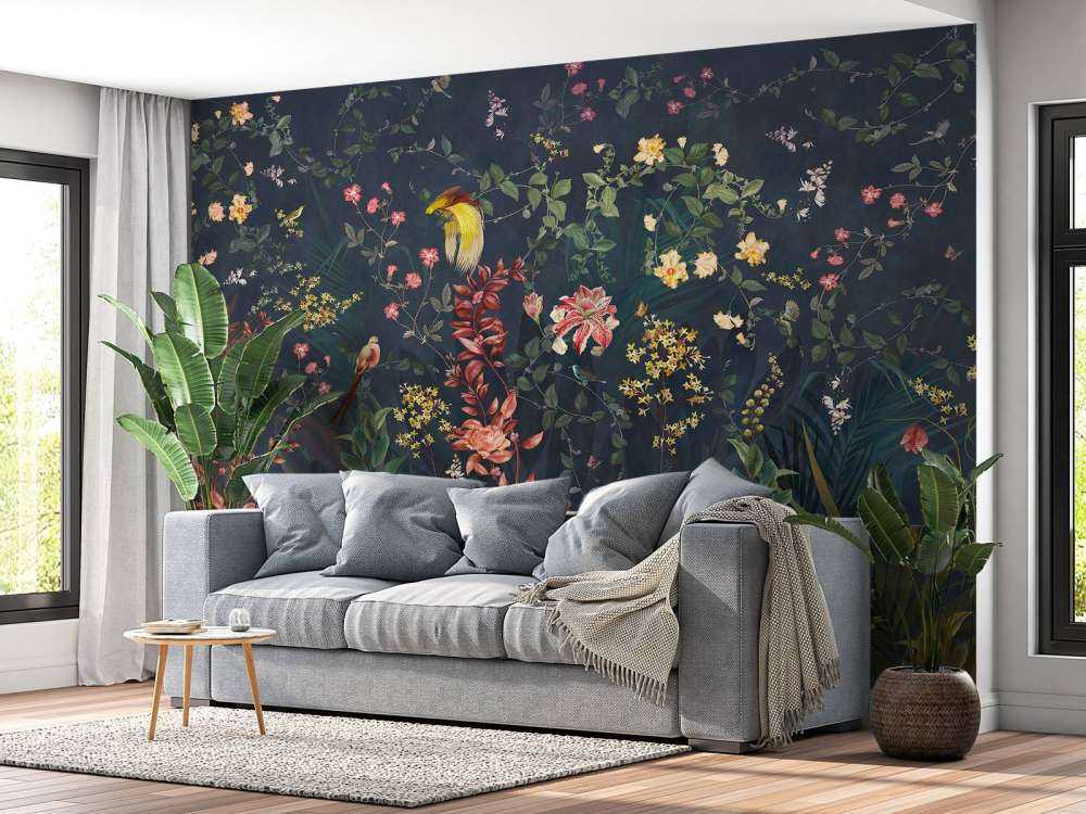 Dschungelblumen und Vögel