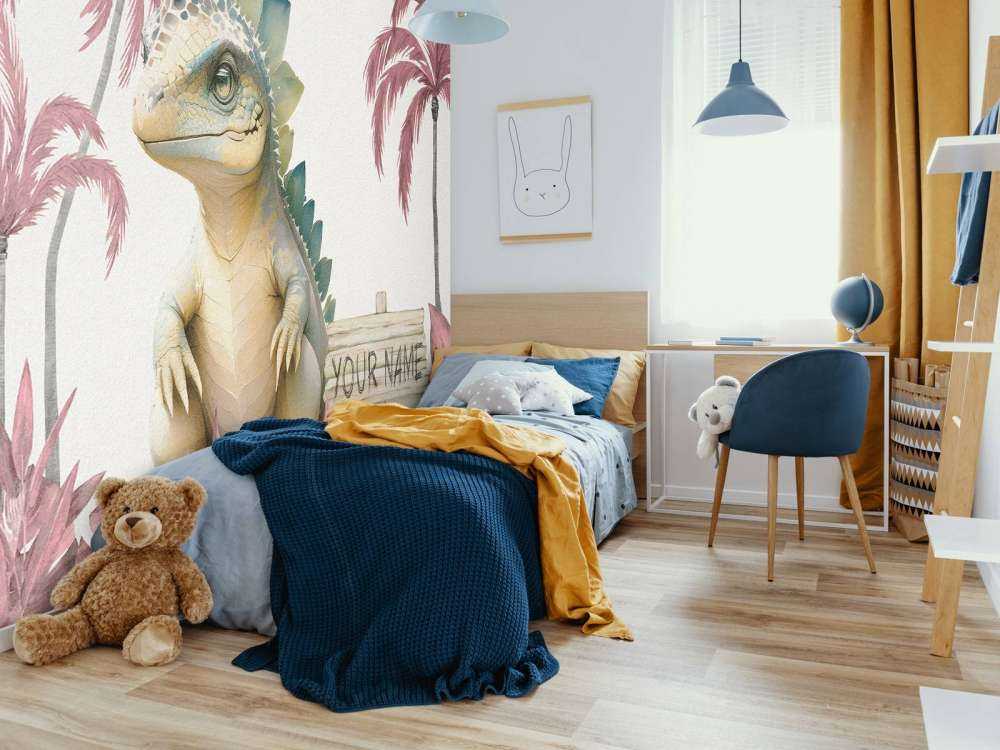 Baby-Stegosaurus im rosa Dschungel