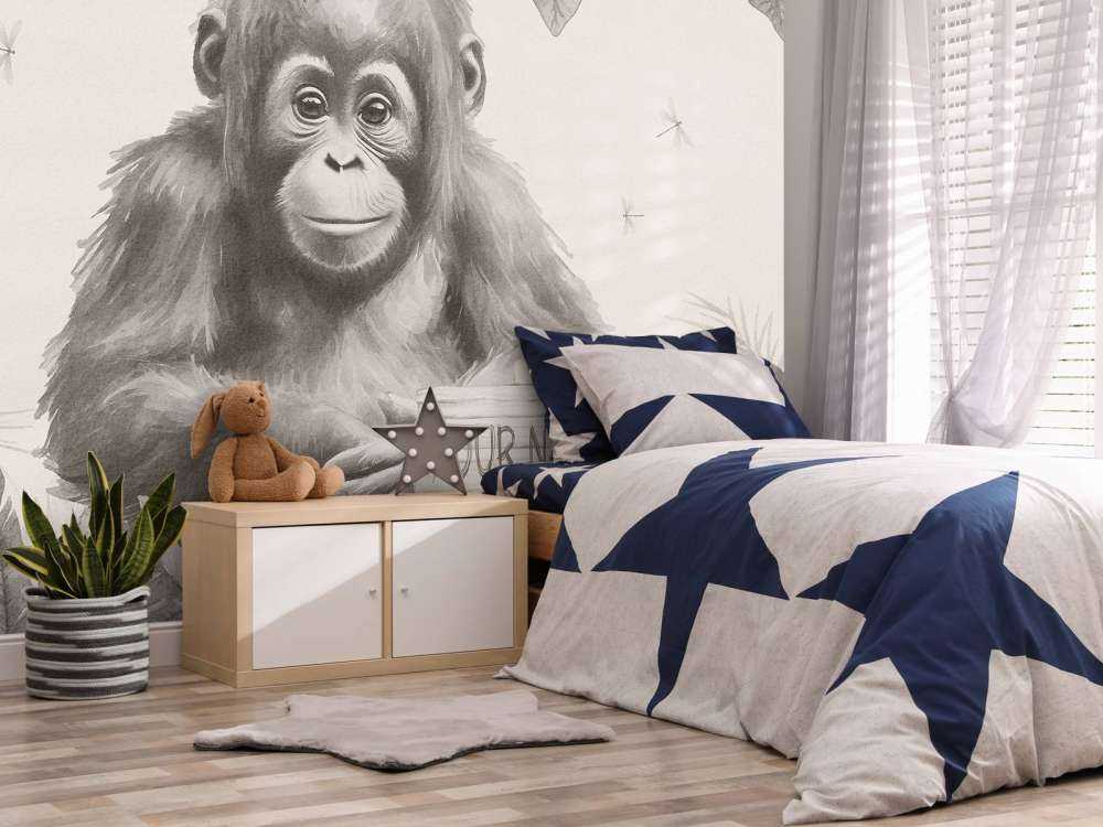 Orang-Utan-Baby im Dschungel beige