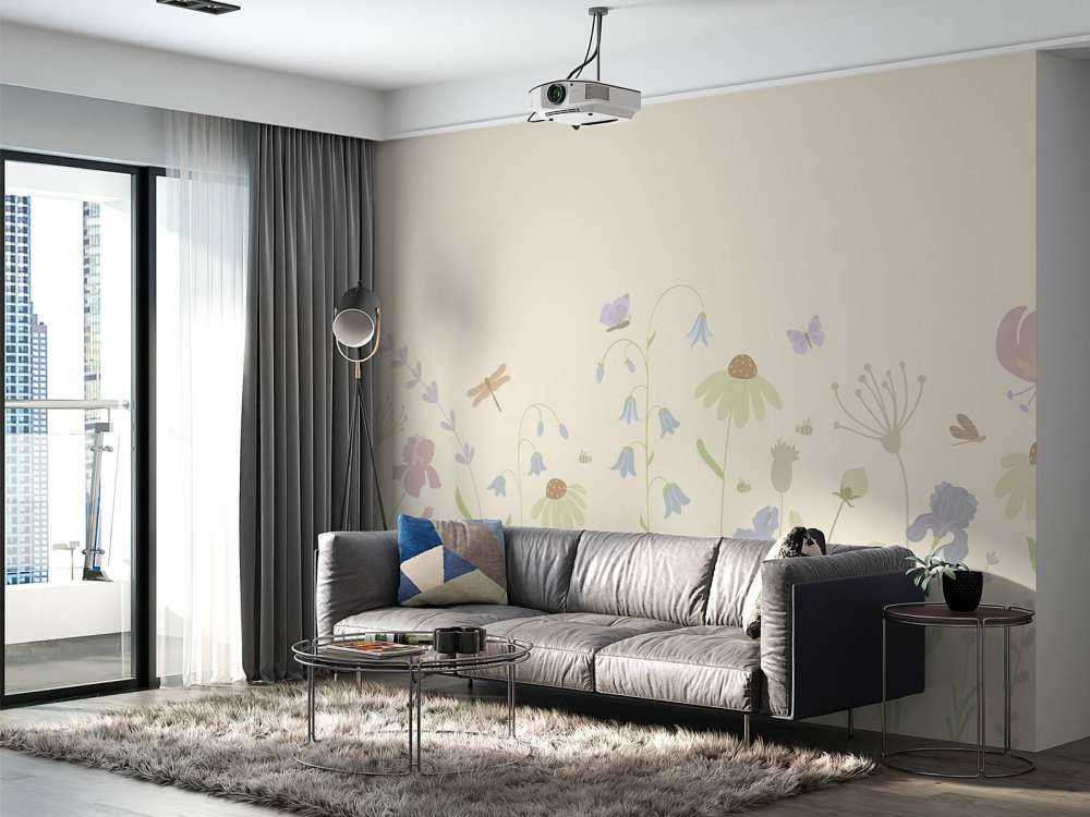 Blumenfeld hoch mit Schmetterlingen Sand, altrosa, grün und flieder