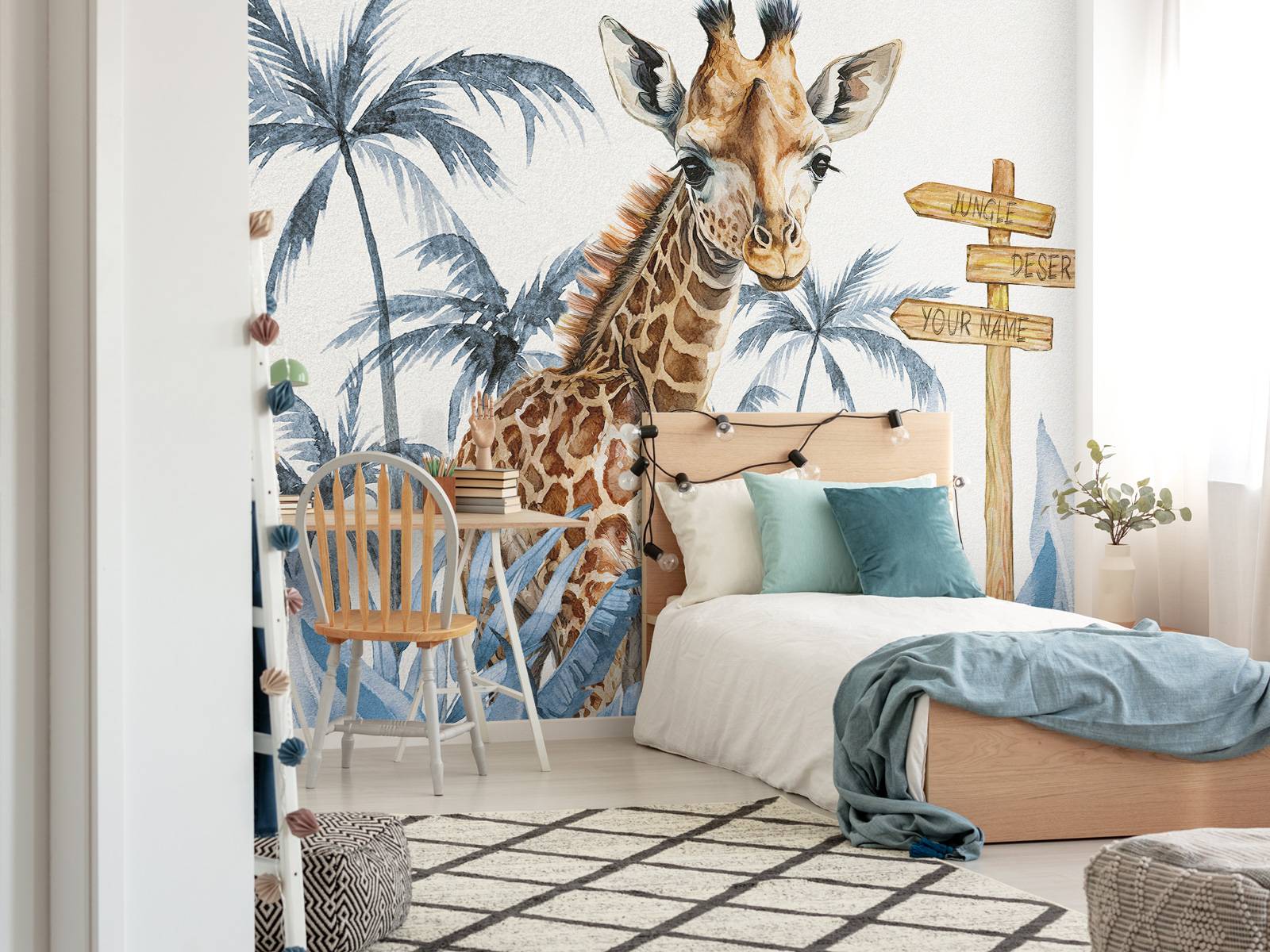 Baby-Giraffe im Dschungel blau