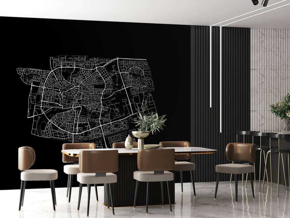 Karte von Leeuwarden, schwarz