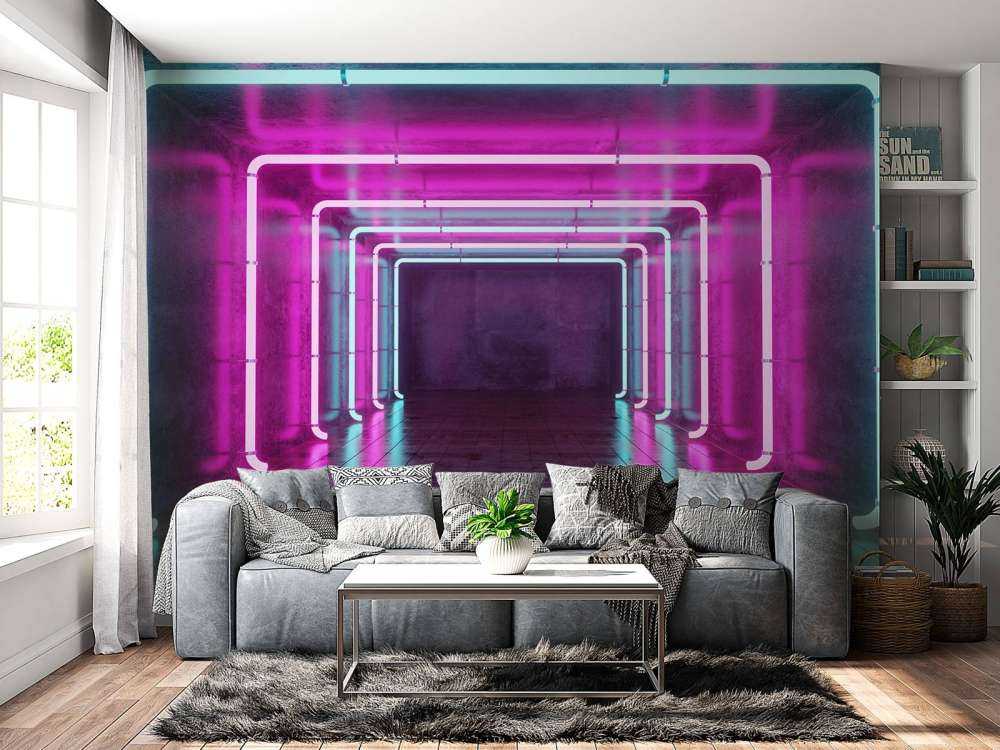 Betonsaal mit Neonröhren