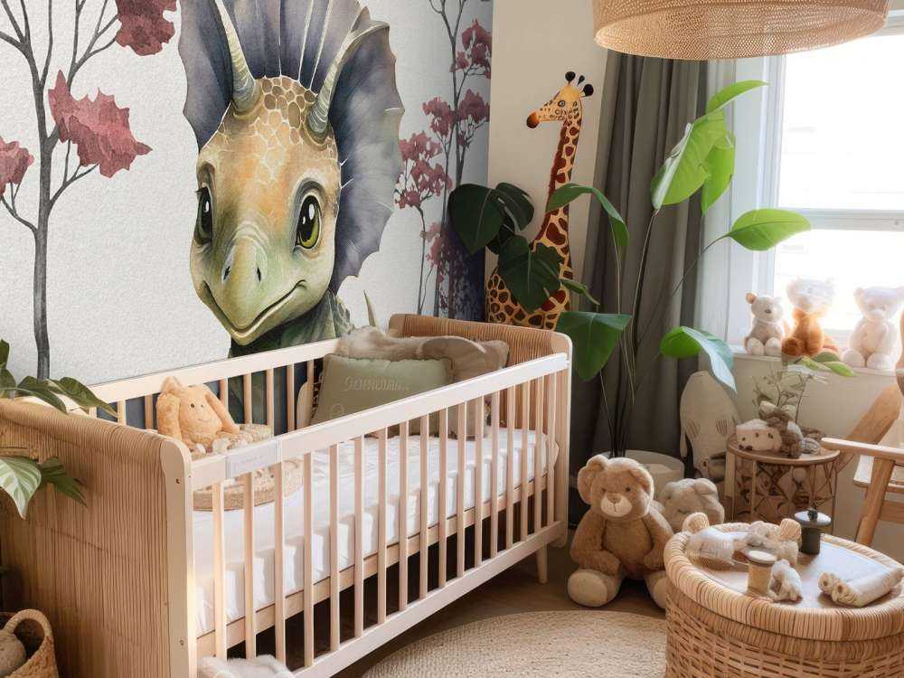Baby-Triceratops im rosa Dschungel