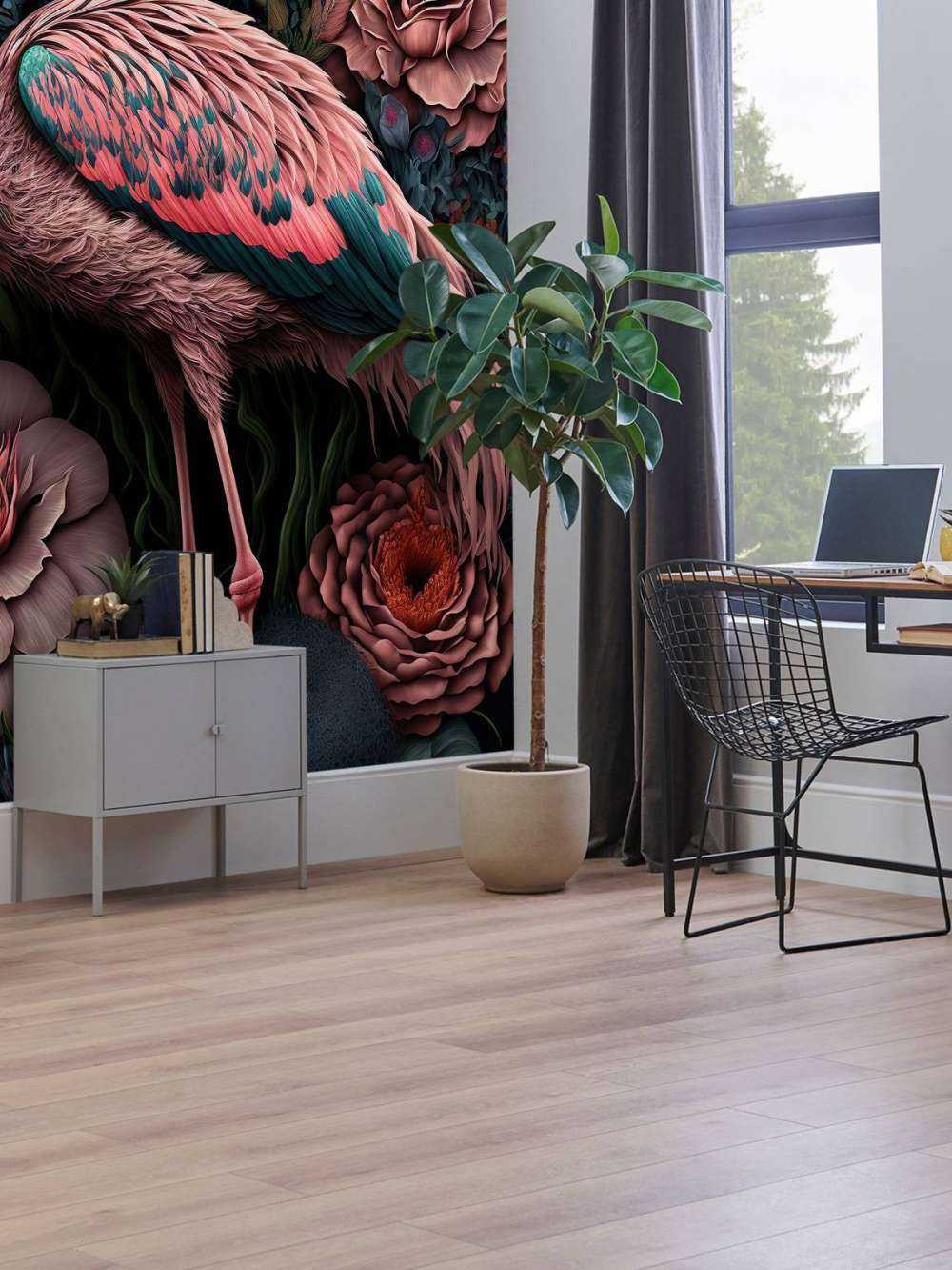 Flamingo Blumenpracht Nacht