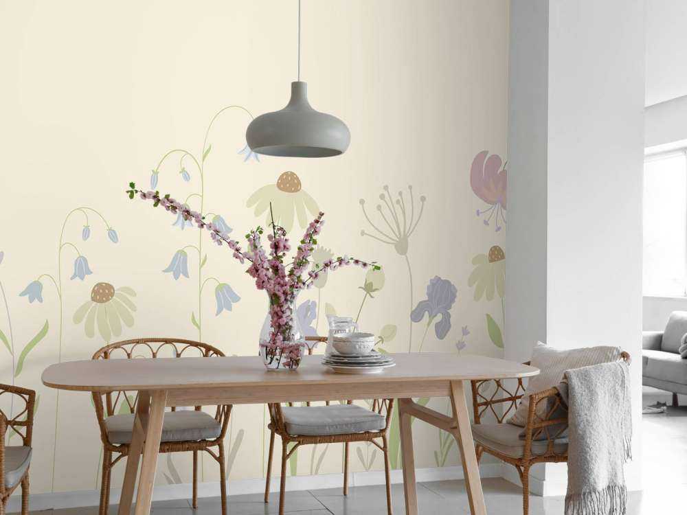 Blumenfeld hoch Sand, altrosa, grün und flieder
