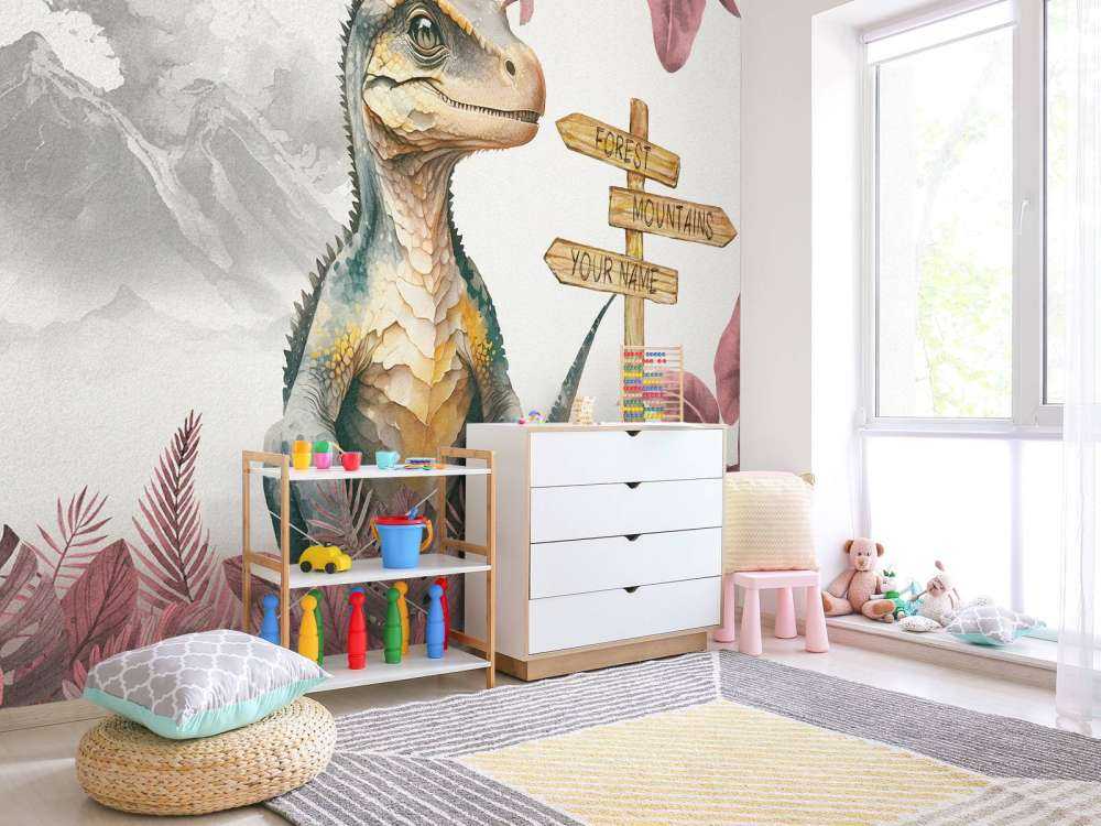 Baby-Velociraptor im rosa Dschungel