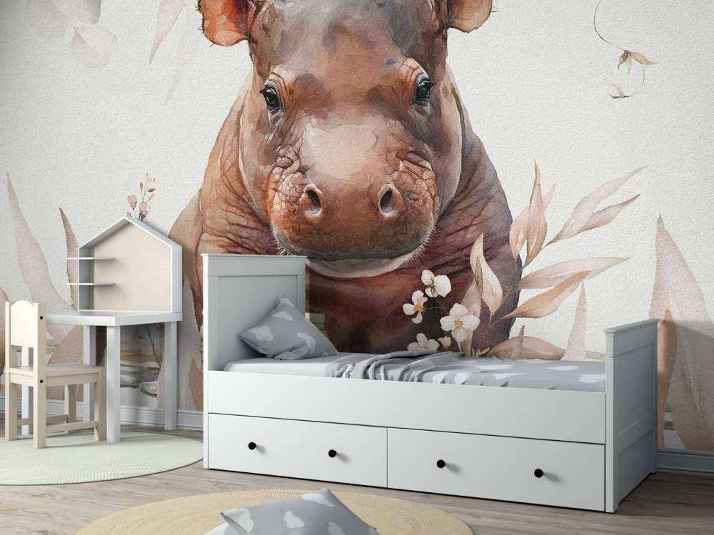 Baby-Nilpferd zwischen den Blättern taupe
