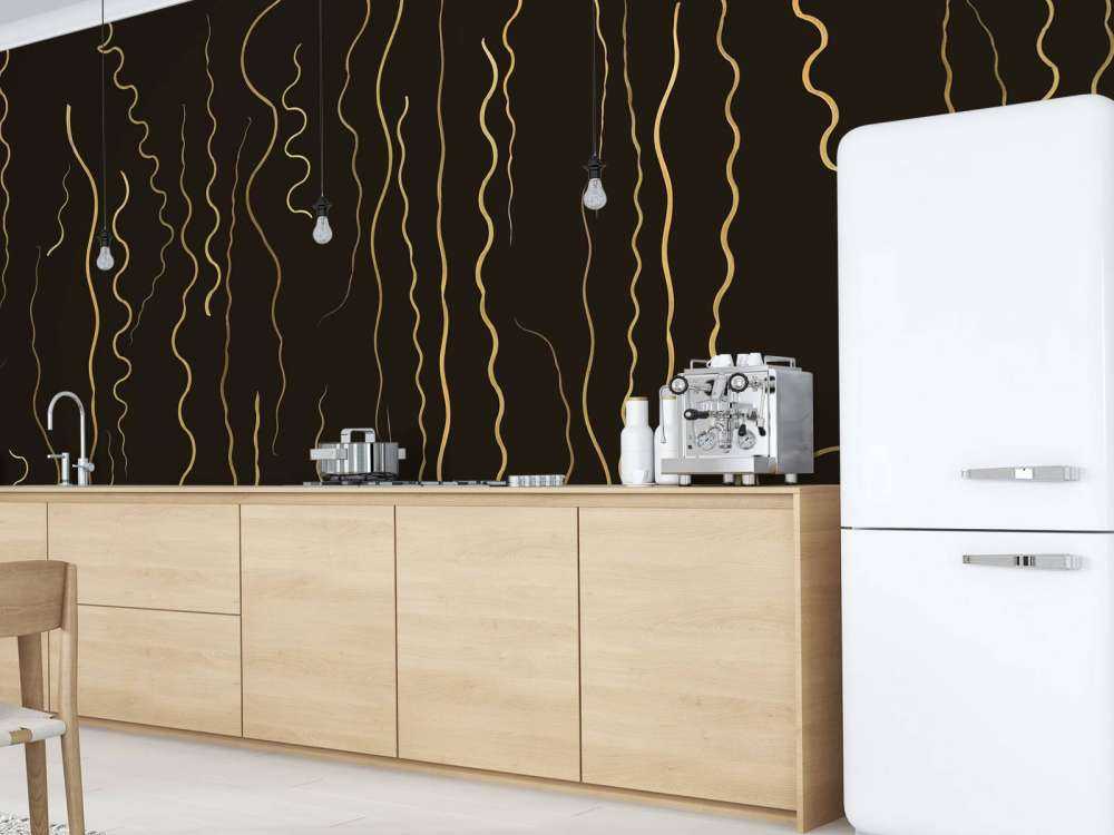 Organische Linien Gras gold auf Ebenholz schwarz