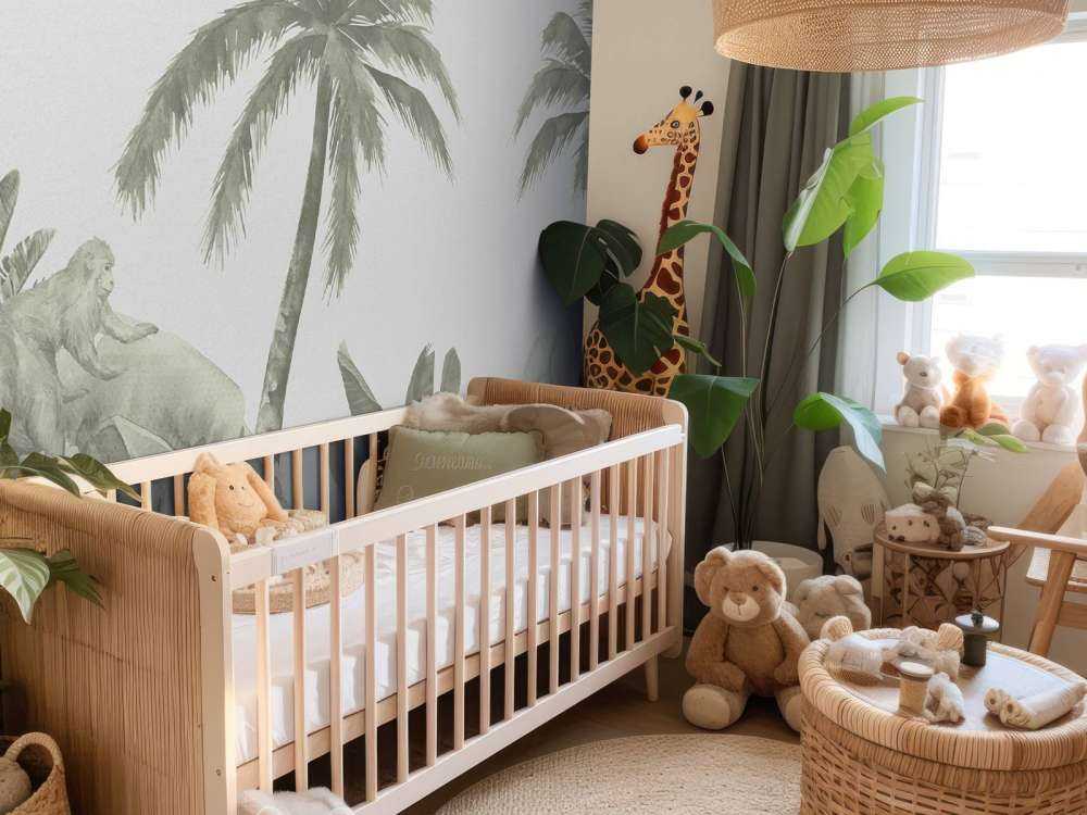 Affen und Flamingos in Grün