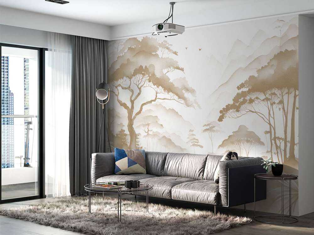 Nebeliges Bergtal, taupe