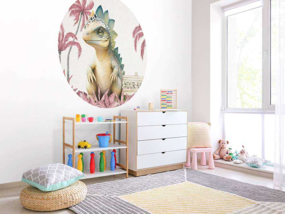 Baby-Stegosaurus im rosa Dschungel