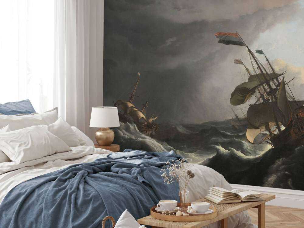 Kriegsschiffe während eines Sturms