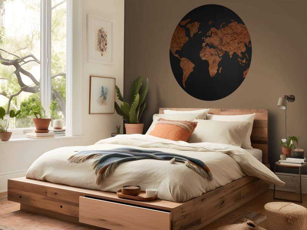 Weltkarte mit Holzfurnier