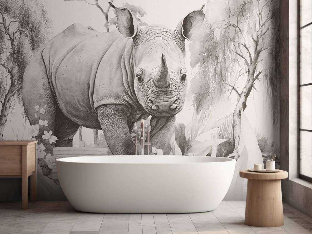 Baby Nashorn in der Savanne beige