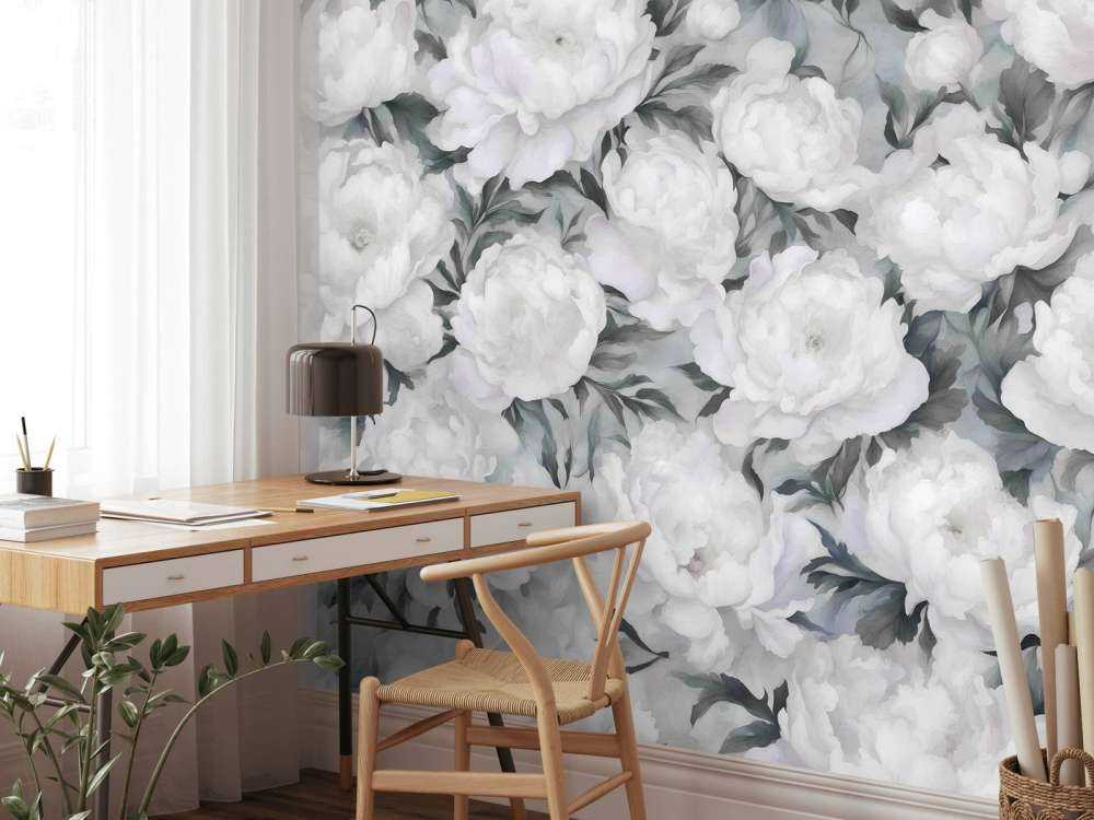 Peonies Wand Blau