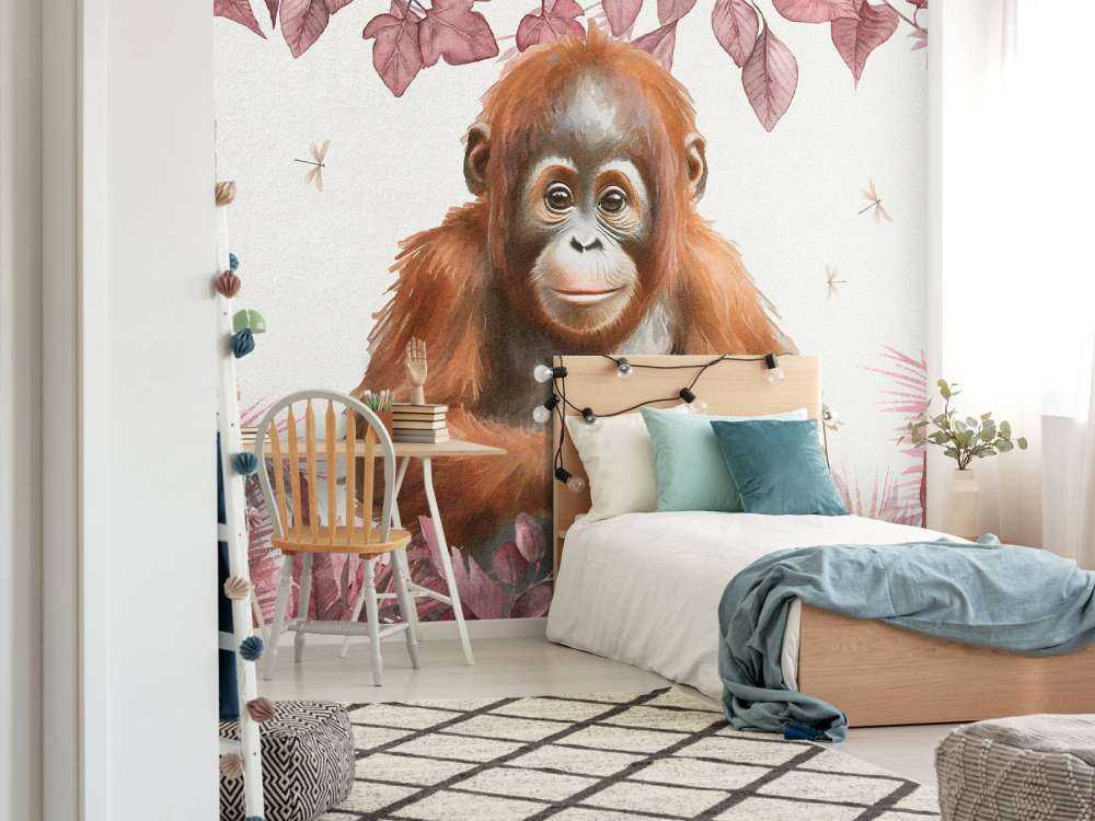 Junger Orang-Utan im Dschungel rosa