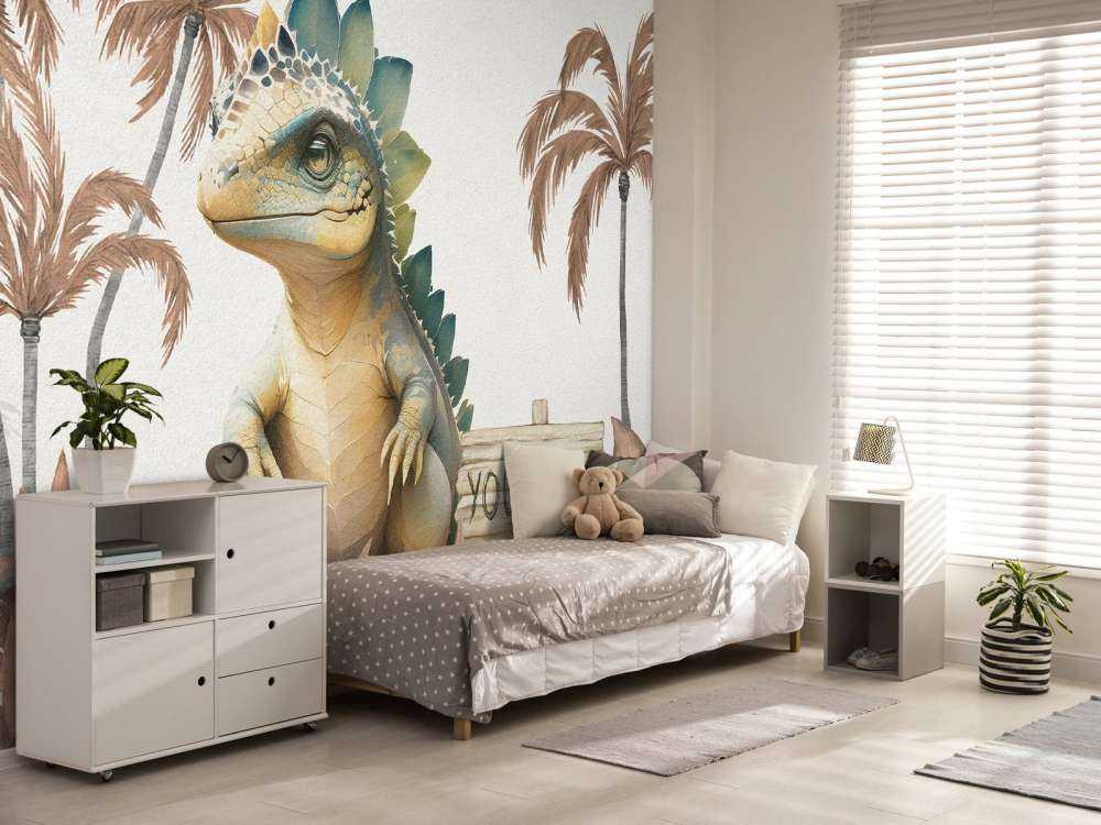 Baby-Stegosaurus im taupefarbenen Dschungel