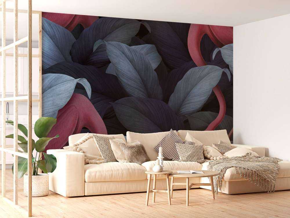 Flamingos mit Blättern